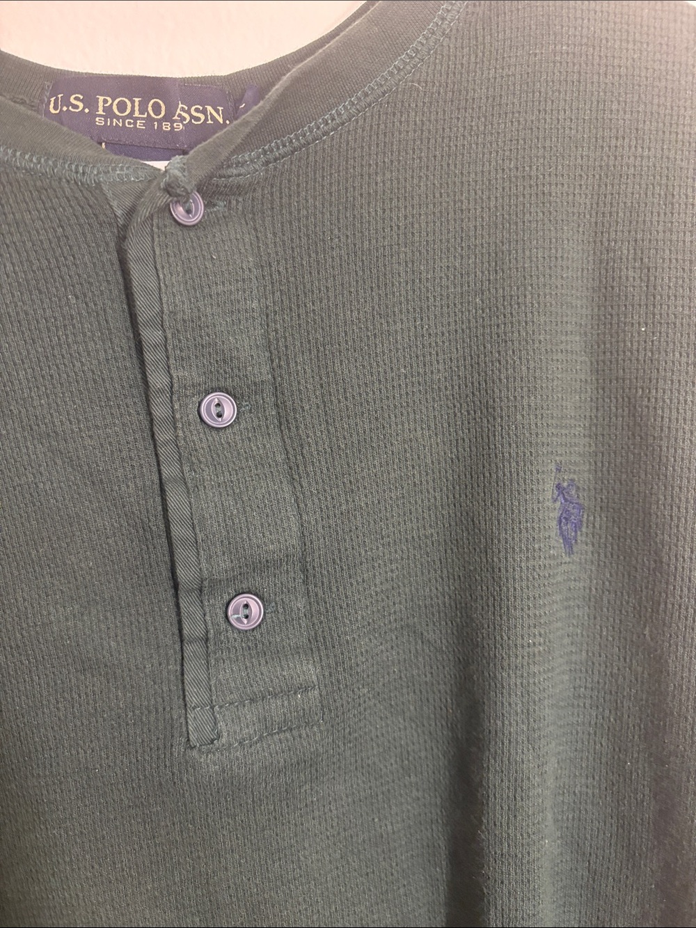 U.S. Polo Assn. Olive Green Long-Sleeve Henley with Purple Logo